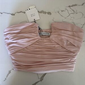Zara Pink Ruched Cap Sleeve Crop Top